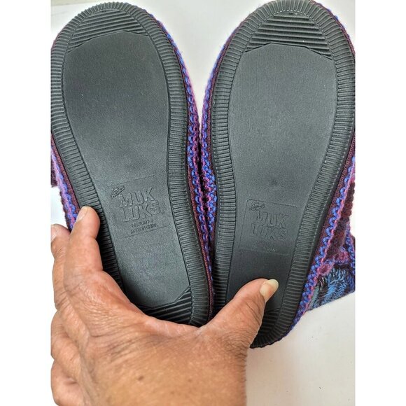 Muk Luks Handcrafted Wool Slippers With Faux Fur Lining & Pom Poms - Purple & Pi - Picture 8 of 10